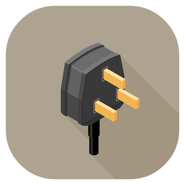 A vector illustration of a Power Plug flat icon design. 
Plug Icon Concept - Three Pin Plug.