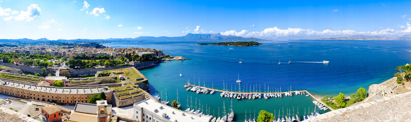 Corfu island panorama as seen from above the old venetian fortress. Corfu also known as Kerkyra...