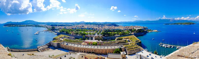 Corfu island panorama as seen from above the old venetian fortre