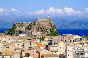 Corfu panorama over the old city. Venetian fortress in backgroun