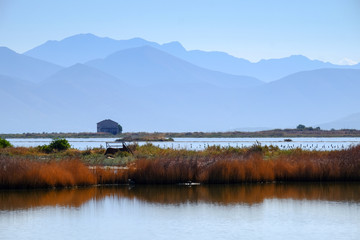 Saltworks in the south of Corfu Island, Greece. Now abandoned. T