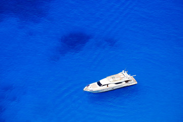 Naklejka premium Yacht anchored at sea in Greece near Zakynthos Island