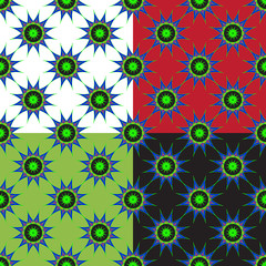 Set of four abstract geometric seamless pattern on color background