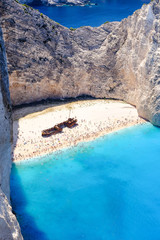 Zakynthos shipwreck beach. Navagio Bay seen from above. Importan