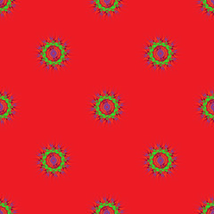 Abstract seamless pattern with bright fractal mandala on a red background