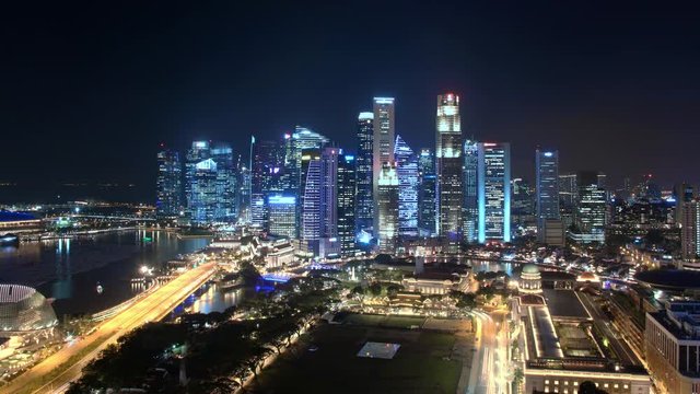 Twilight to night of Singapore cityscape Modern buildings of city downtown 4K