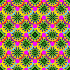 Multicolor fractal flower seamless pattern on pink background