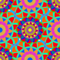 Geometric multicolor fractal mandala seamless pattern for background