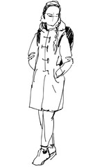 girl in a coat with a backpack