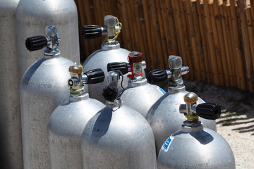 Metal scuba diving oxygen tanks