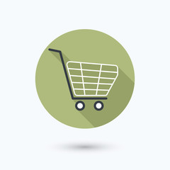 Flat shopping trolley icon with long shadow. Isolated on white background. Vector illustration, eps 10.