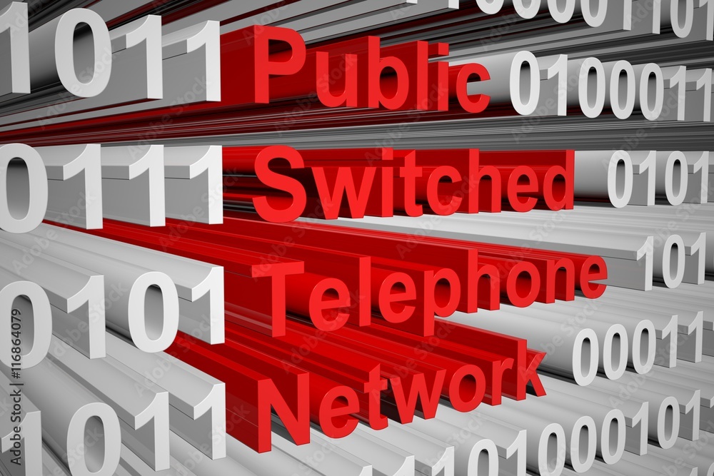 Poster public switched telephone network in the form of binary code, 3d illustration