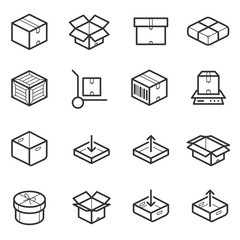 Package line thin icons vector set. Boxes, crates, containers