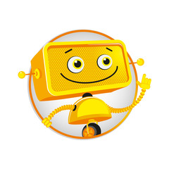 Funny yellow robot. Good cheerful yellow robot on white background. Vector illustration. Eps10