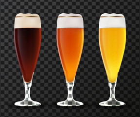 Vector illustration of a glass of beer. Realistic illustration of a beer glass. Vector beer in photorealism style. A glass of beer as a design element.