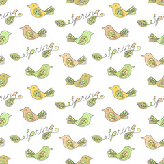 Spring seamless pattern with birds