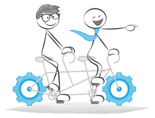 Stick figures business team teamwork doodle scribble sketch smiley on bike