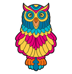 Colorful vector owl isolated on white, civetta colorata vettoriale isolata su sfondo bianco