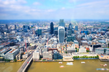 Fototapeta na wymiar London skyline seen from above. Tilt-shift effect applied.