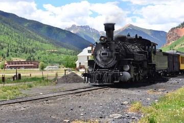 An American steam locomotive at the San Juan mountains near Silverton.