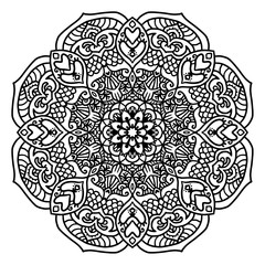 Ornamental round lace pattern, circle background with many details, ornate mandala style. Ethnic background. Invitation, wedding card, scrapbooking. 