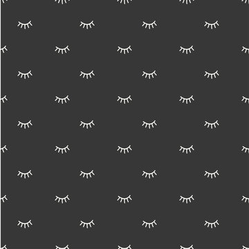 Hand drawn seamless pattern with close eyes. Wrapping paper. Abstract vector background. Casual texture. Illustration. Bohemian style. Tribal print. Ethnic doodle art elements. Eye pattern.