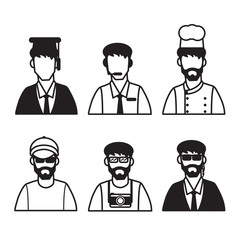 men worker face line set easy design.