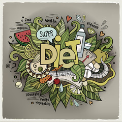 Diet hand lettering and doodles elements background