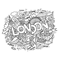 London hand lettering and doodles elements background.