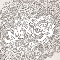 Mexico hand lettering and doodles elements background