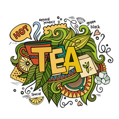 Tea hand lettering and doodles elements background