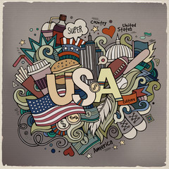 USA hand lettering and doodles elements background