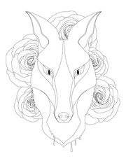 Graceful fox coloring page for adult in exquisite style