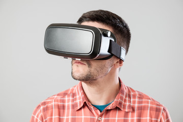 Man using virtual reality headset