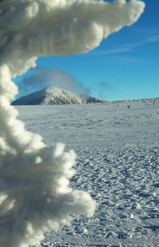 Winter Landscape with Snezka Peak, Giant Mountains, Czech Republ