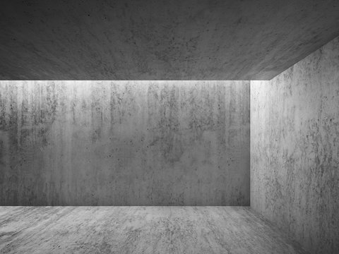 3d empty dark room with concrete walls