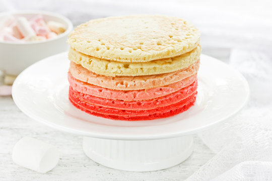 Delicious colorful pancakes for breakfast