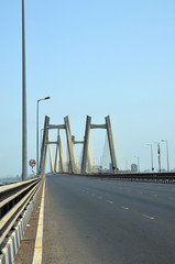 Fototapeta na wymiar The Bandra-Worli Sea Link, officially called Rajiv Gandhi Sea Link, is a cable-stayed bridge that links Bandra in the Western Suburbs of Mumbai with Worli in South Mumbai