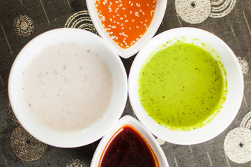 assorted sauce on the table