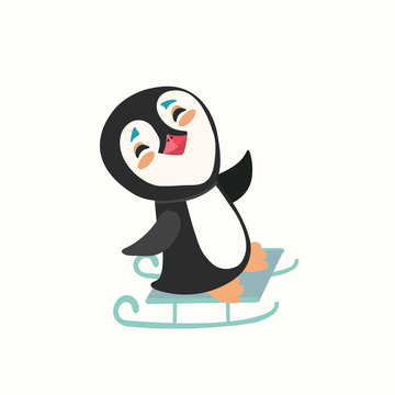 Pretty baby penguins on a sled

