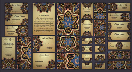 Business and invitation template Cards set with mandala ornament. Vintage decorative elements. Islam, Arabic, Indian, ottoman motifs.