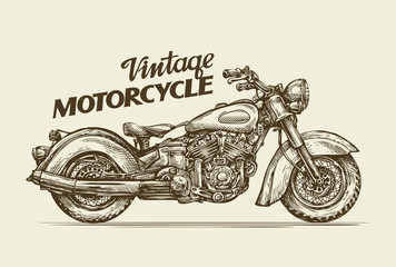 Fototapety  Zabytkowy motocykl. Ręcznie rysowane szkic retro motocykl. Ilustracja wektorowa