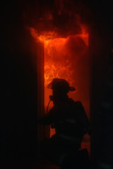 Fototapeta premium Fully involved House Fire During A Training Exercise