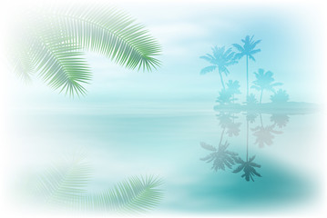 Naklejka na ściany i meble Sea with island and palm trees.