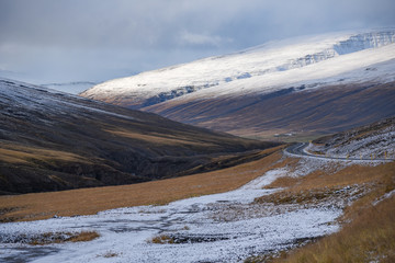 mountain landscape in early winter of Iceland