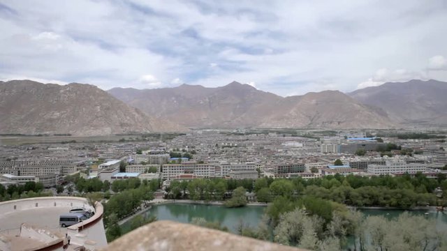 View of the Lhasa city from the height of the Potala temple.