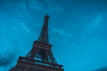 Closeup view of the top of the Eiffel Tower, Paris