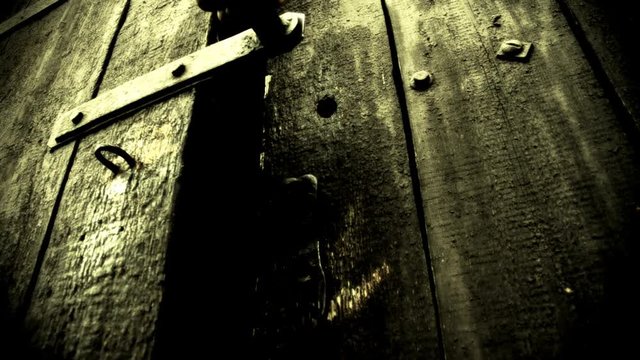 Gloomy Old wooden door opens