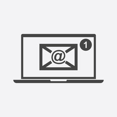 Email envelope message on laptop. Vector illustration in flat style on white background.