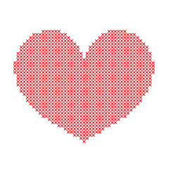 Hand-made big red heart embroidered with a cross